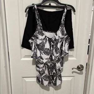 Black and White Leaf Print Romper